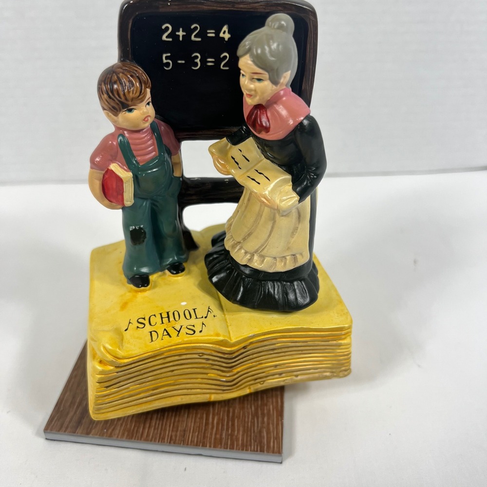 Price Import Music Box School Days Vintage Ceramic Teacher Student Yellow Multi